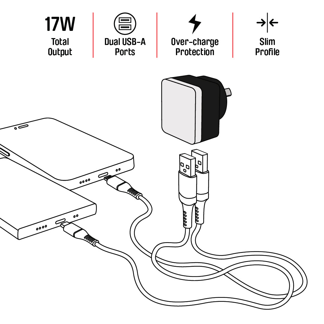 Wall Charger Dual USB 3.4 Amp Illustrations