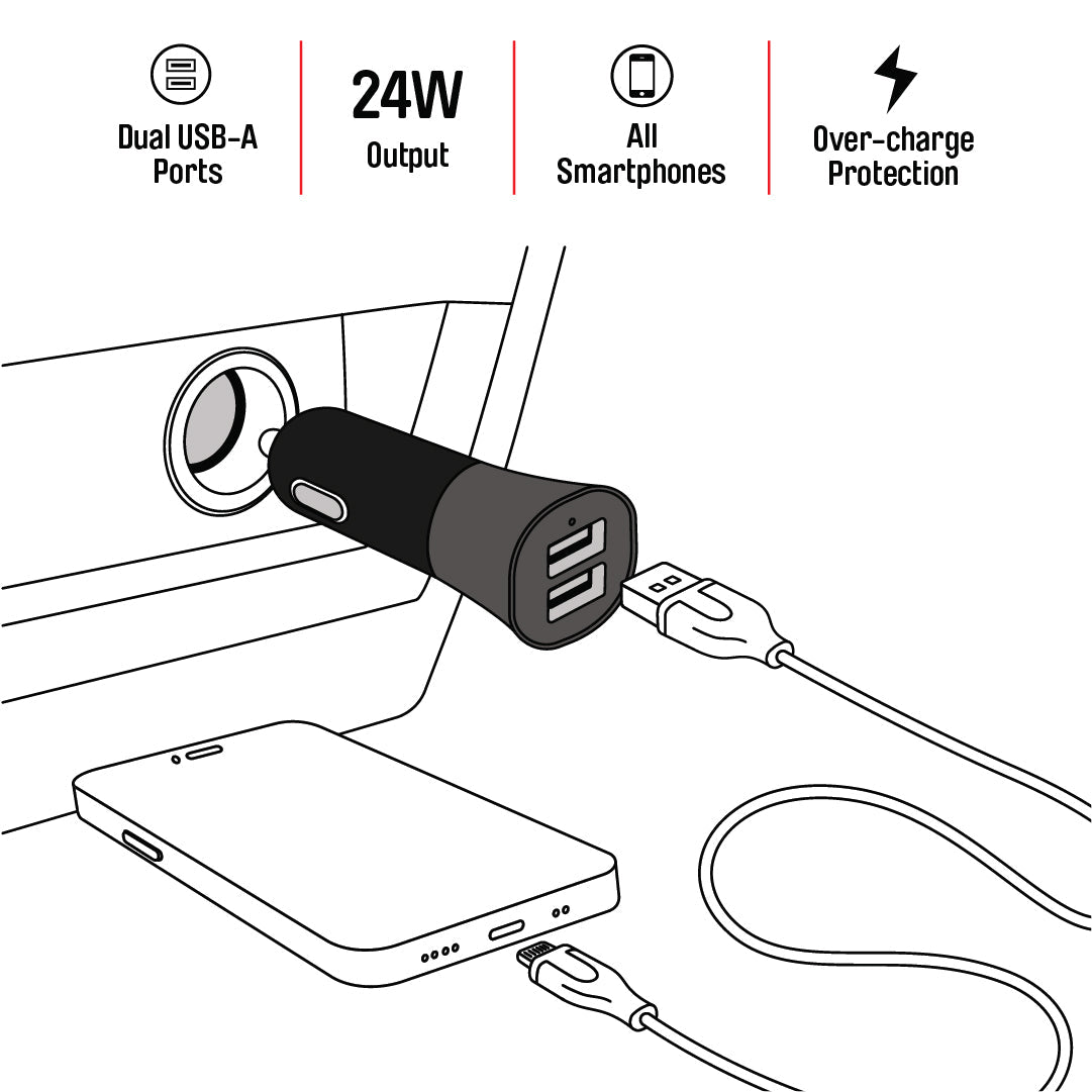 Car Charger Bullet Dual USB 4.8A Illustration