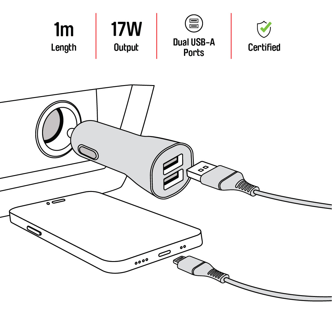 Car Charger + Cable Lightning 3.4 Amp Illustration