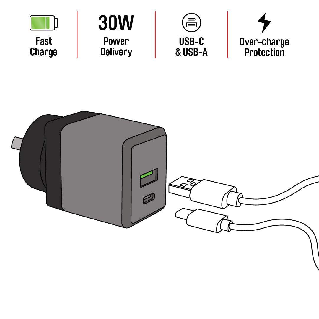 Iphone and Samsung Fast Charge Wall Charger 30W Illustration