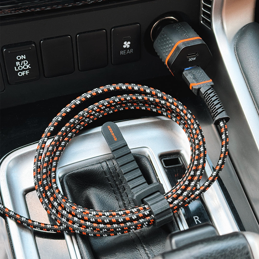 Rugged Car Charger plugged in a car